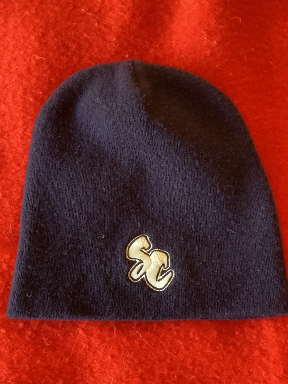 Navy Blue Knit Beanie with Embroidered SC Accent